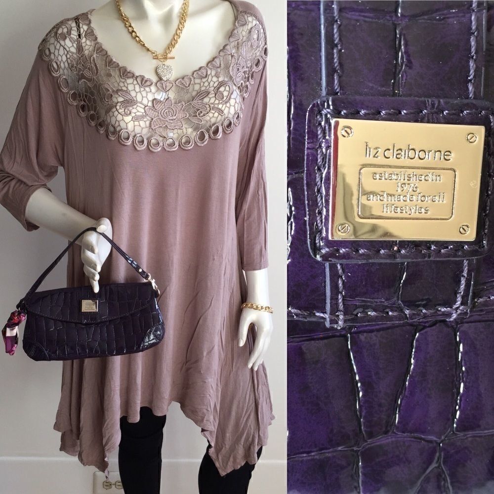 Liz Claiborne Deep purple croc embossed patent leather clutch/wristlet/wallet‎